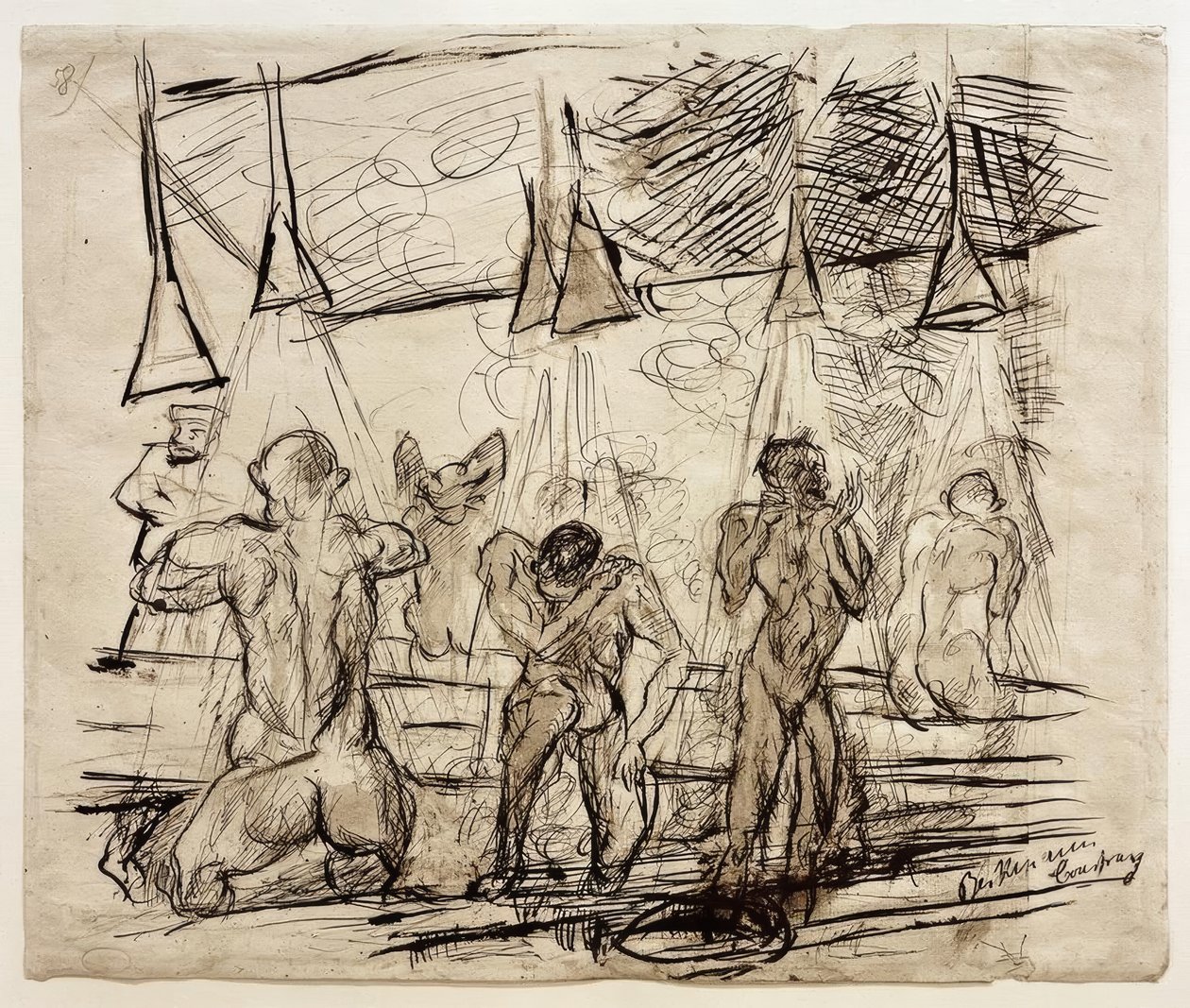 Katonák fürdője - katonák zuhanyoznak alkotó: Max Beckmann