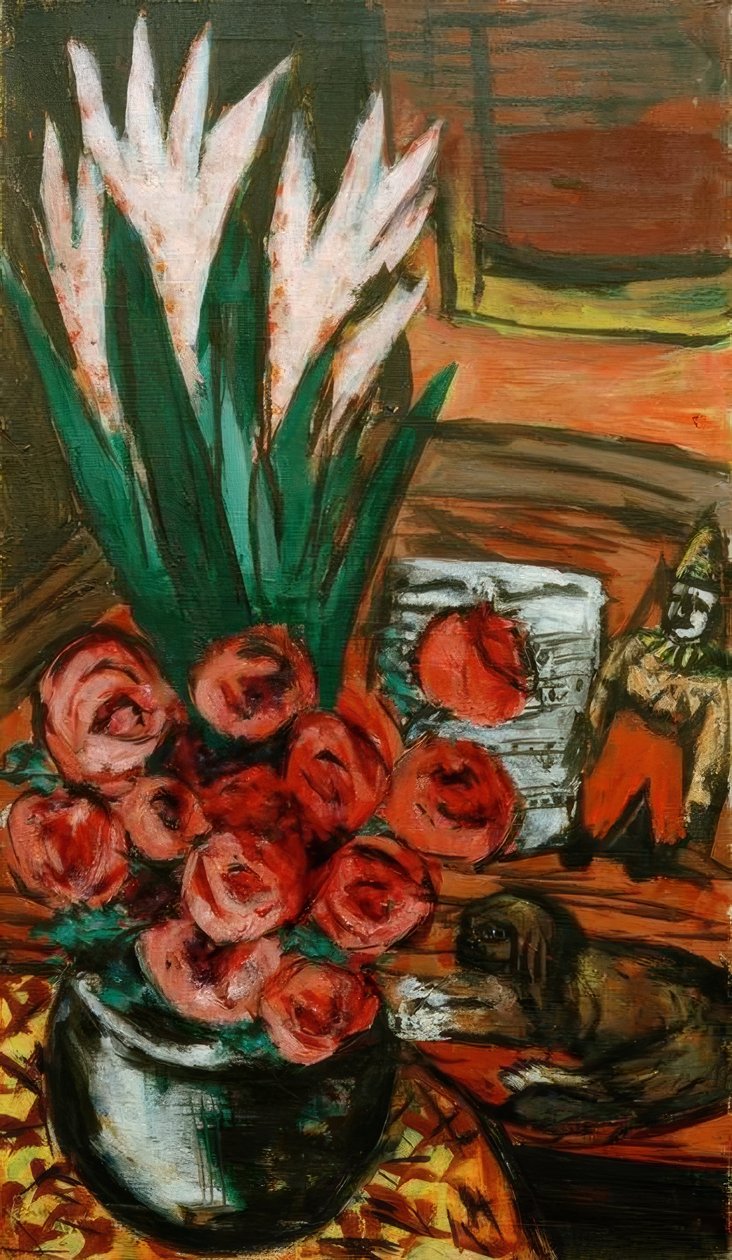 Csendélet vörös rózsákkal és butchyval alkotó: Max Beckmann