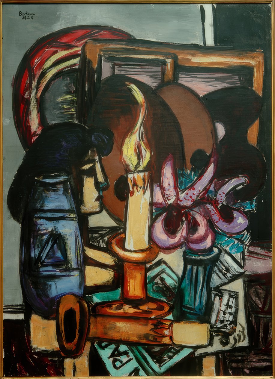 Csendélet két nagy gyertyával alkotó: Max Beckmann