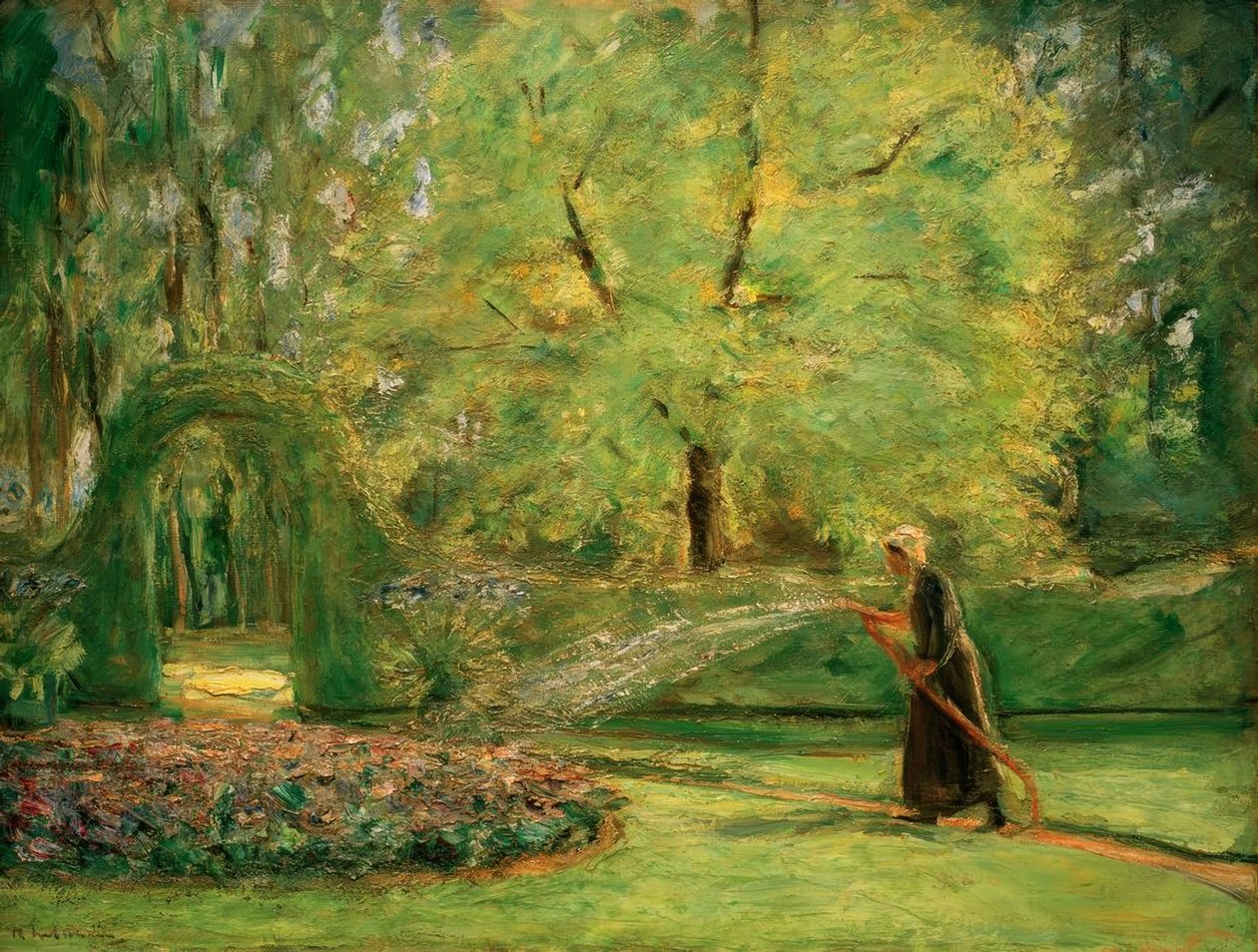 A körforgalom a sövénykertben viráglocsolóval alkotó: Max Liebermann