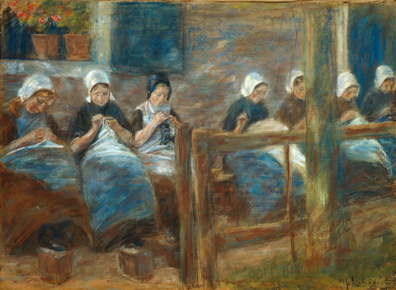 Lányok varrnak Huizenben alkotó: Max Liebermann
