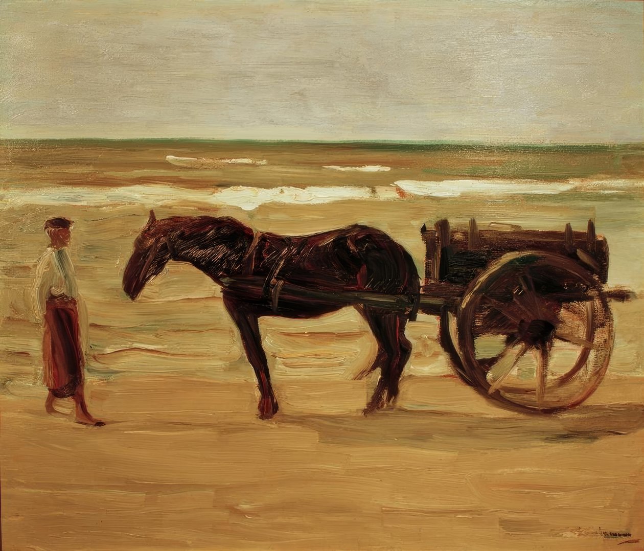 Fürdőfelügyelő kocsija a tengerparton alkotó: Max Liebermann