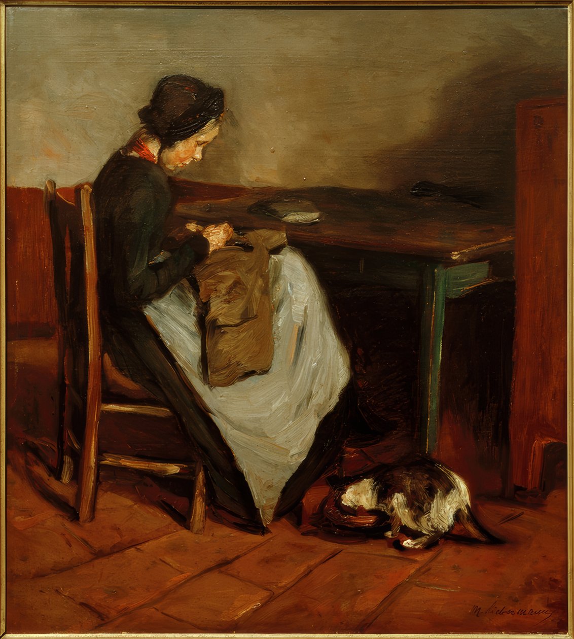 Varró lány macskával - holland belső alkotó: Max Liebermann