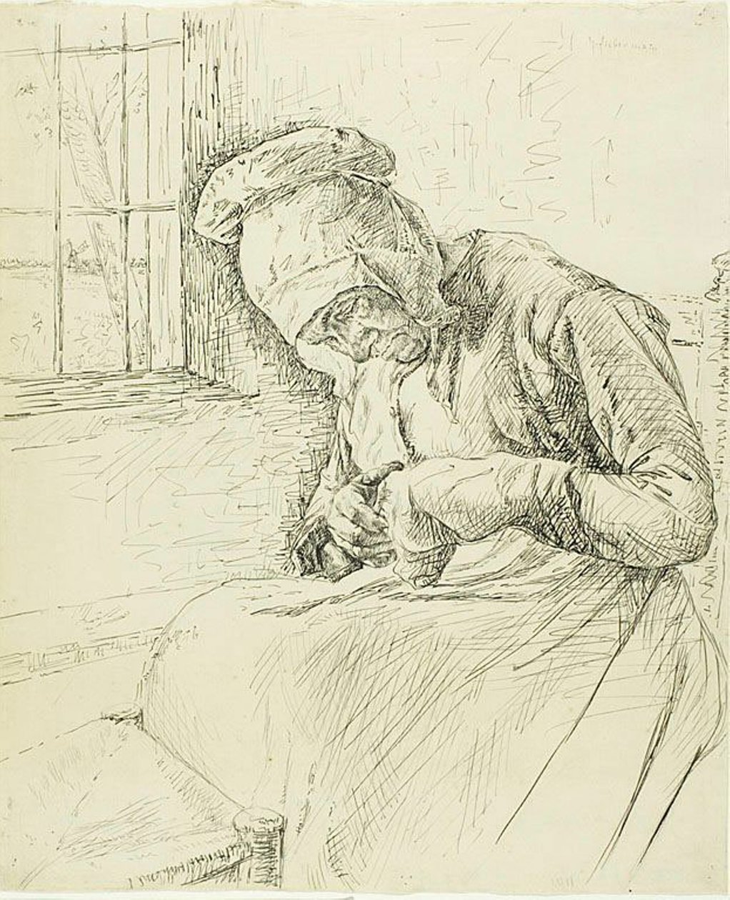Idős nő javít az ablakon alkotó: Max Liebermann