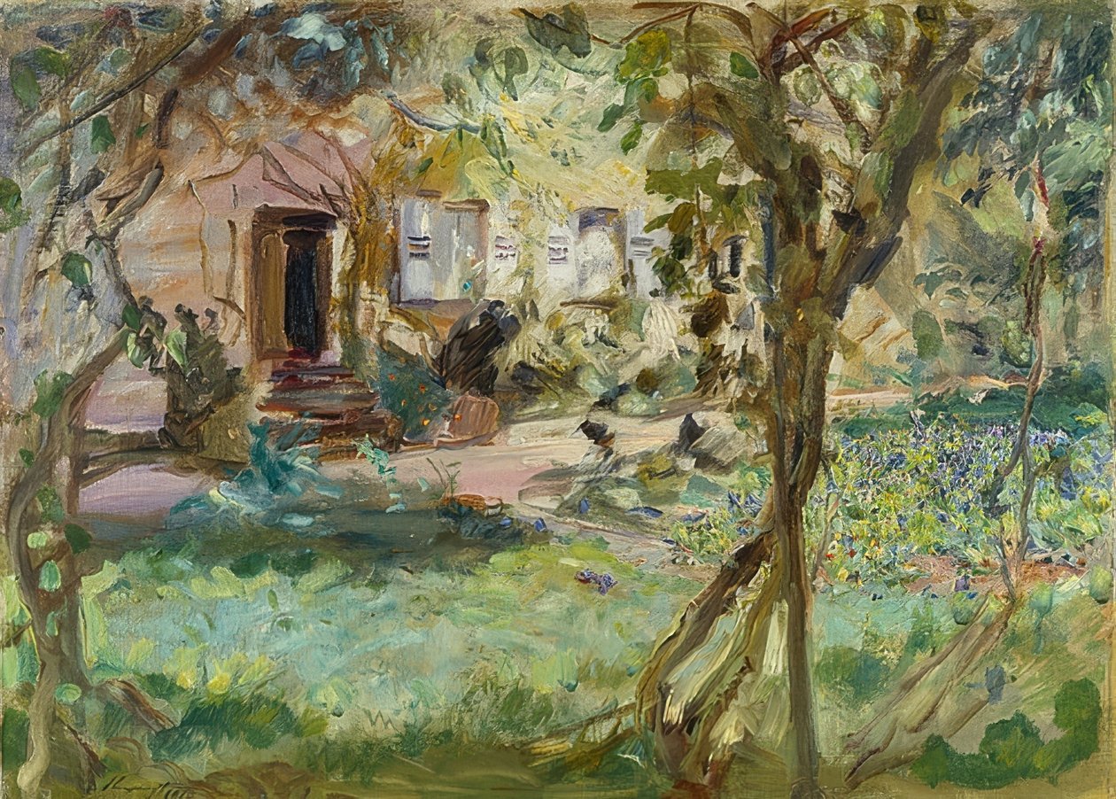 Kert árvácskaággyal. 1914 alkotó: Max Slevogt