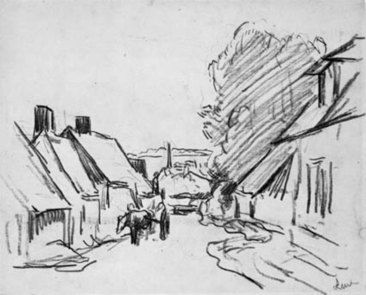 Falusi utca lovas kocsival. Éragny-sur-Epte (?) alkotó: Maximilien Luce