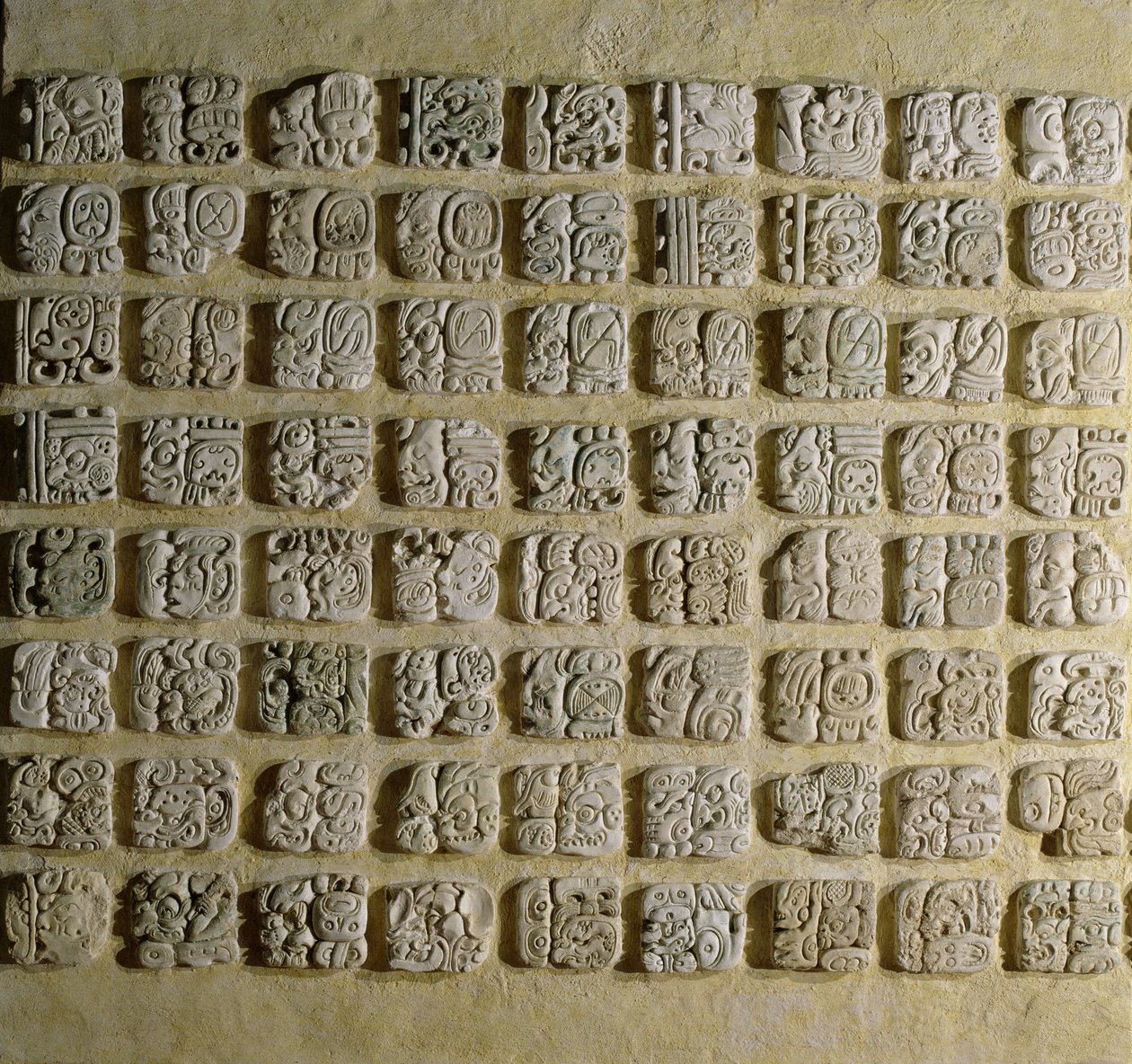 Jelképpanel, a XVIII. templomból, Palenque, Chiapas, Mexikó, késő klasszikus korszak (stukkó) alkotó: Mayan