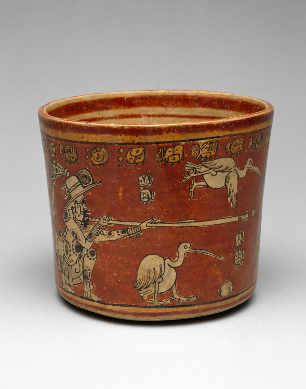 Váza két Bwo tüzérrel és vízimadárral, Late Classic, 550-800 (kerámia edények polikróm csúszás festéssel) alkotó: Mayan Mayan