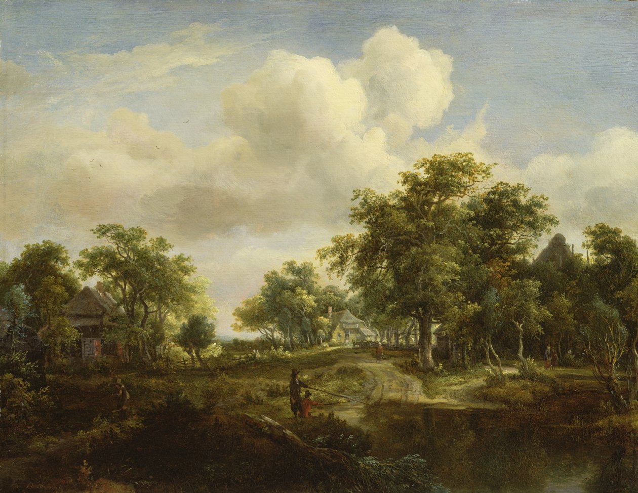 A Woodland Glade (panel) alkotó: Meindert Hobbema