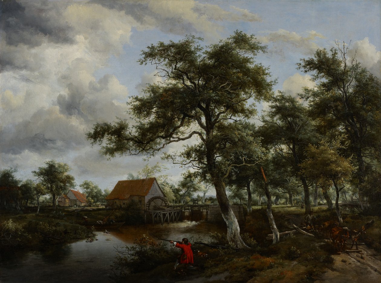Erdős táj vízimalommal, 1665 körül alkotó: Meindert Hobbema