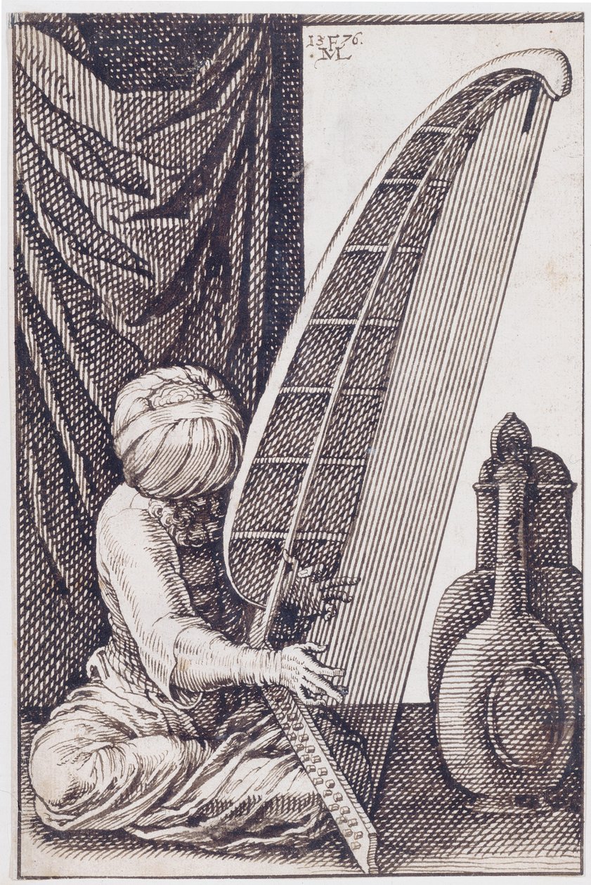 Török hárfán játszik, 1576 alkotó: Melchior Lorch