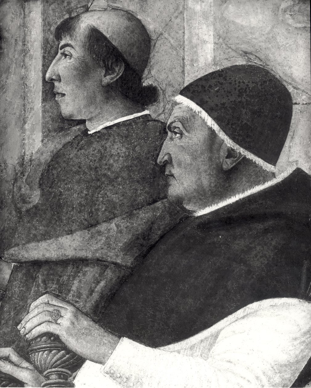IV. Sixtus pápa (1414-84) (Francesco della Rovere) bíborossal a háta mögött Bartolommeo Platinát nevezi be a Vatikáni Könyvtár igazgatójának (részlet) alkotó: Melozzo da Forli