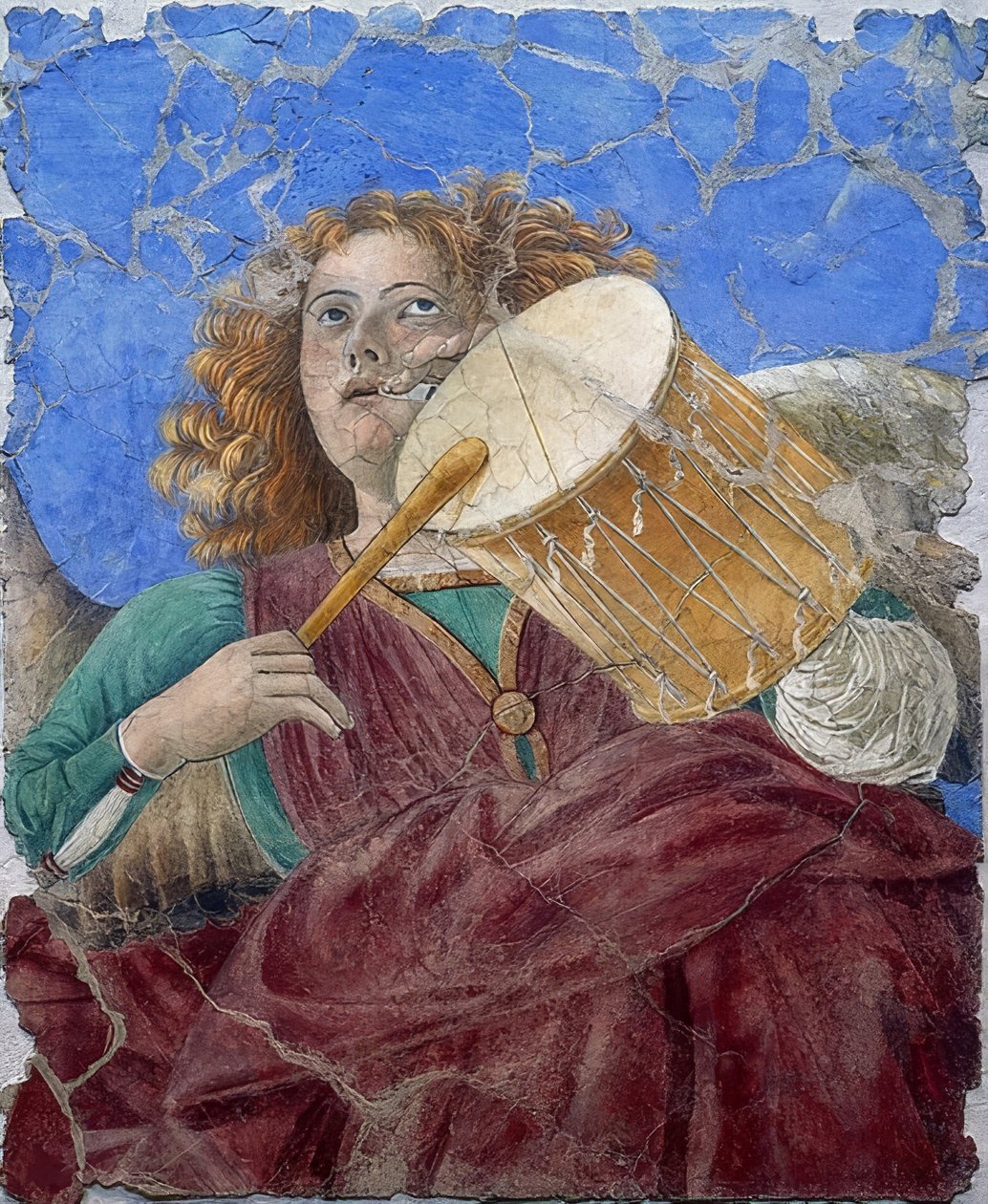 Angyal zenél. 1480 körül alkotó: Melozzo da Forli