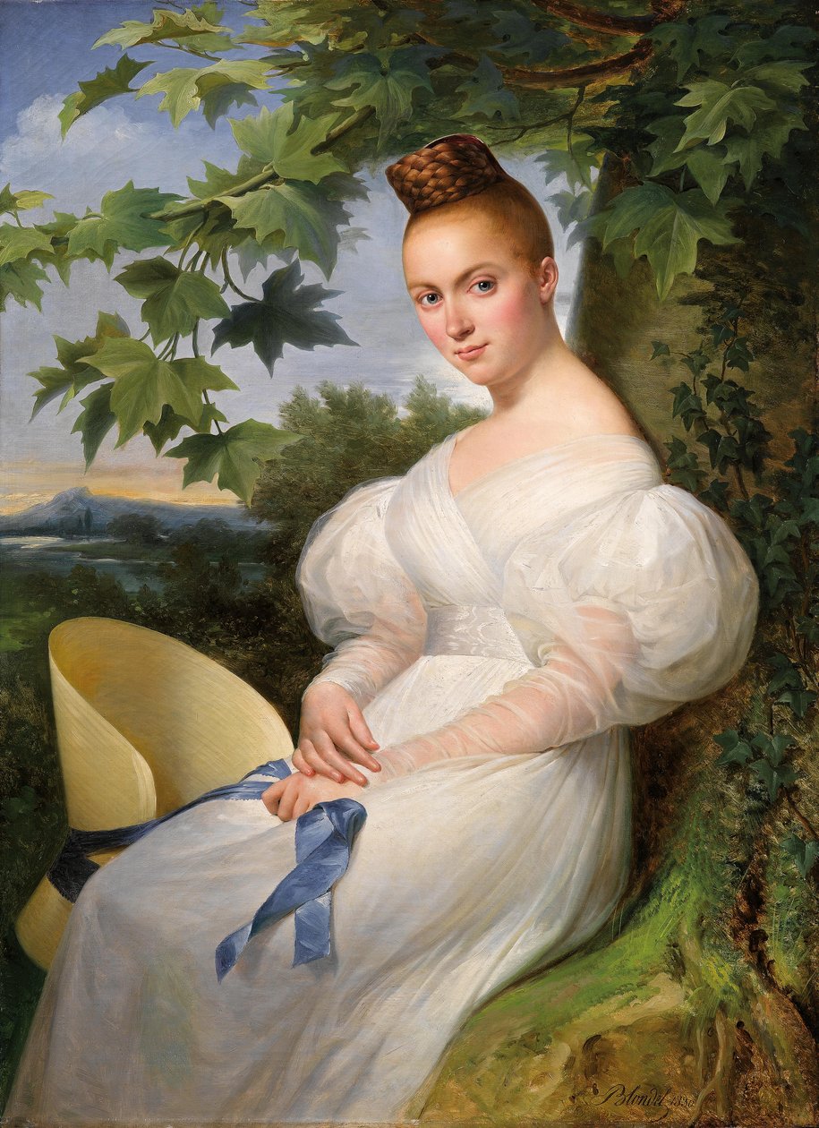 Szalmakalapos fiatal nő portréja alkotó: Merry Joseph Blondel