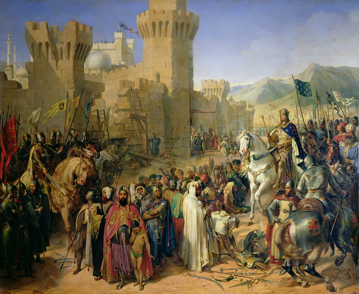 Ptolemais Philip Augustusnak (1165-1223) és Oroszlánszívű Richárdnak (1157-99) adott 1191. július 13-án alkotó: Merry Joseph Blondel