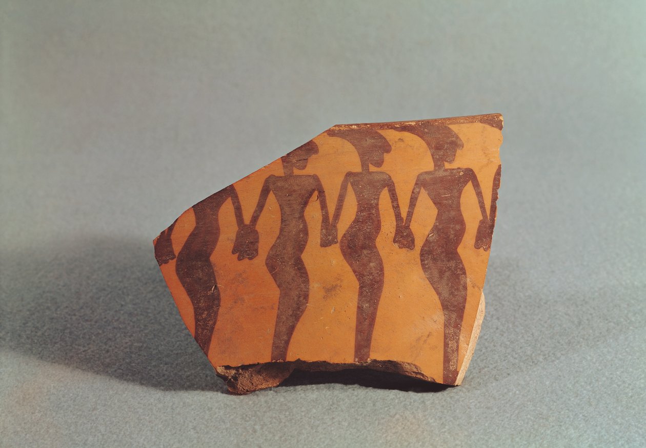 Táncoló nőket ábrázoló kerámiatöredék, 5000-4000 körül (kerámia) alkotó: Mesopotamian