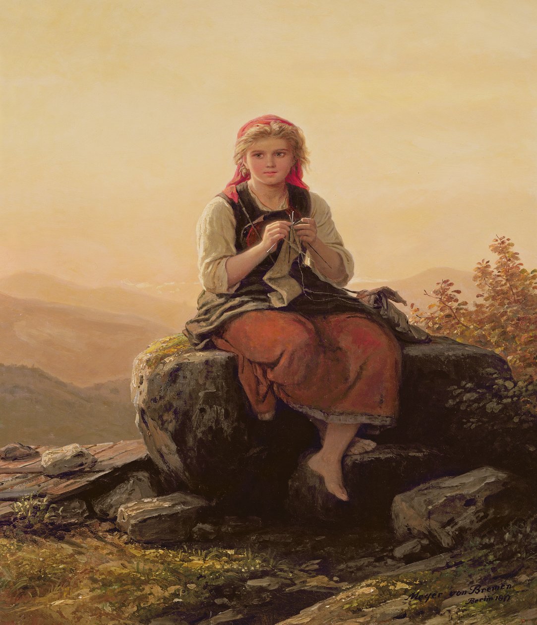 Fiatal lány kötése, 19. század alkotó: Johann Georg Meyer von Bremen
