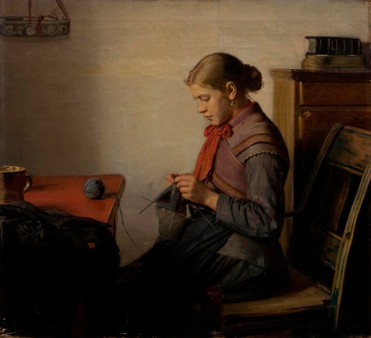 Skagen lány, Maren Sofie, kötés. alkotó: Michael Peter Ancher