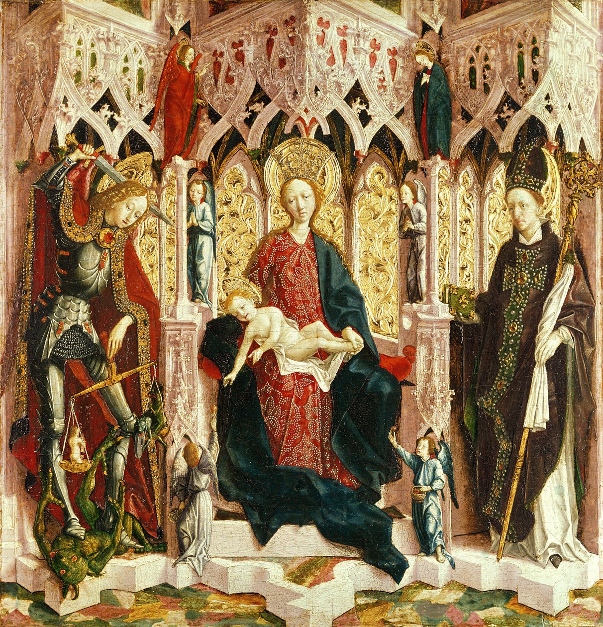 A szűz és a gyermek trónolt, 1475 körül (olaj, ezüstfenyő) alkotó: Michael Pacher