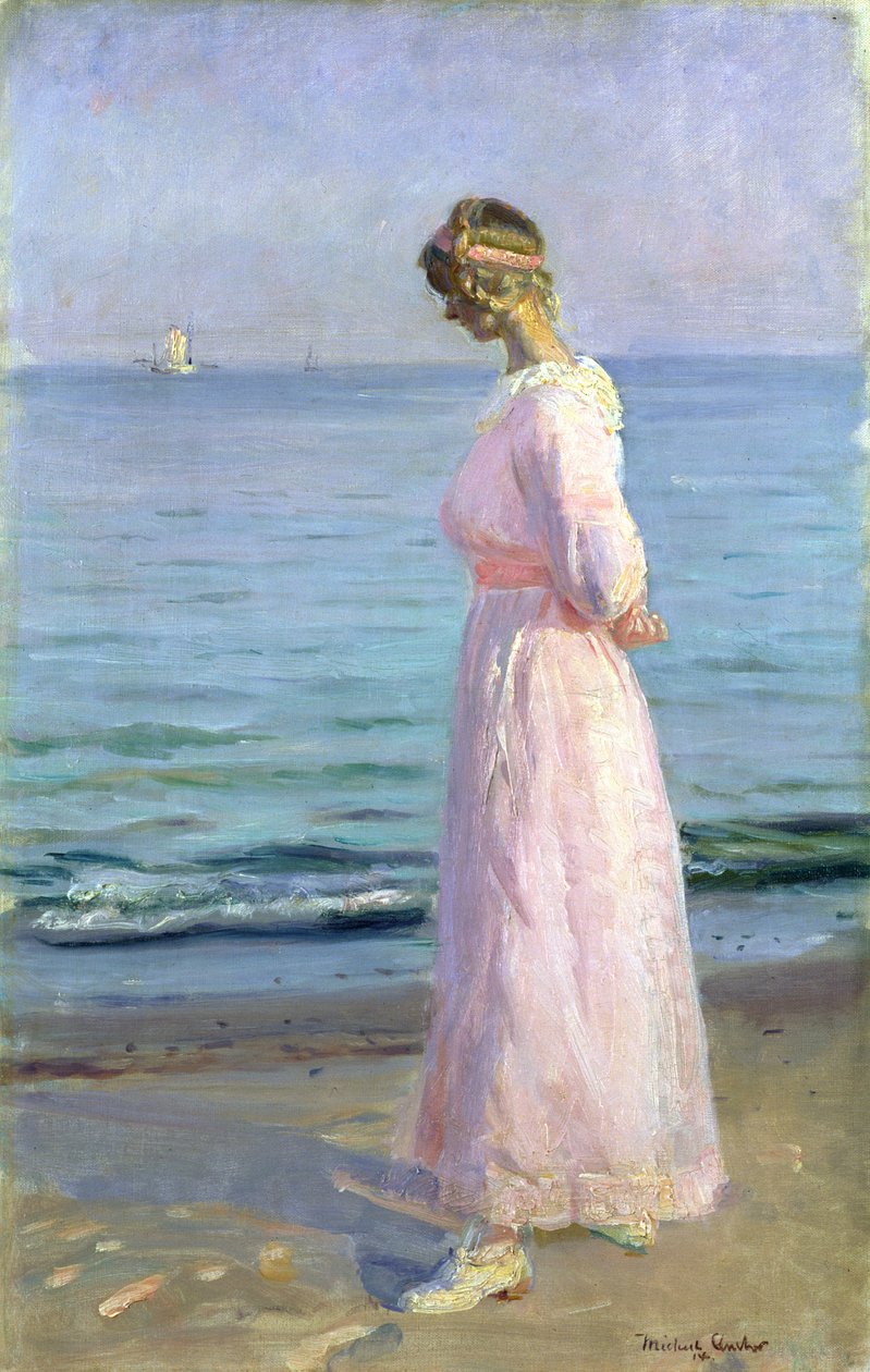 Lány rózsaszín ruhában, 1914 alkotó: Michael Peter Ancher