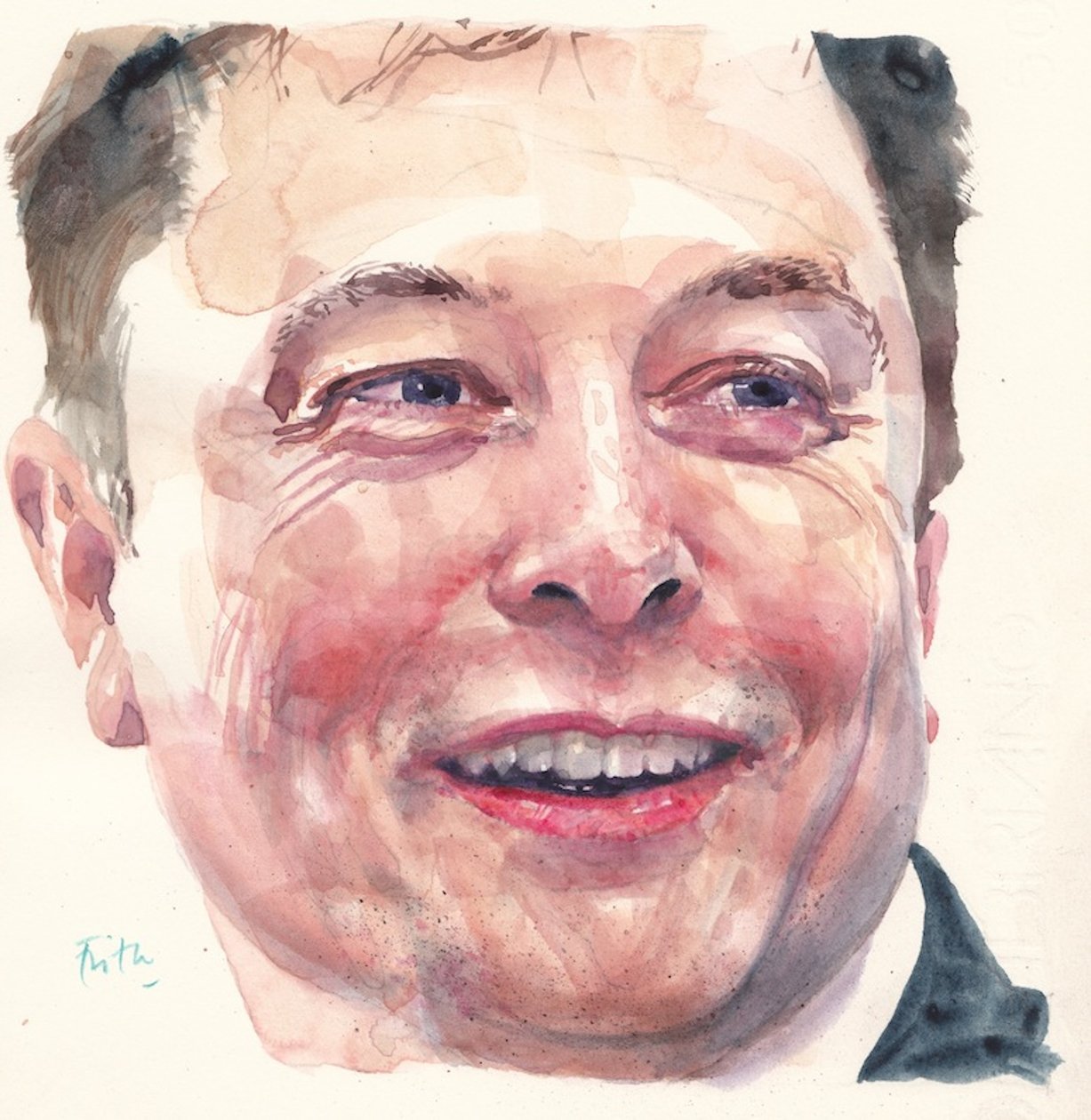 Elon Musk (akvarell) alkotó: Michael Frith