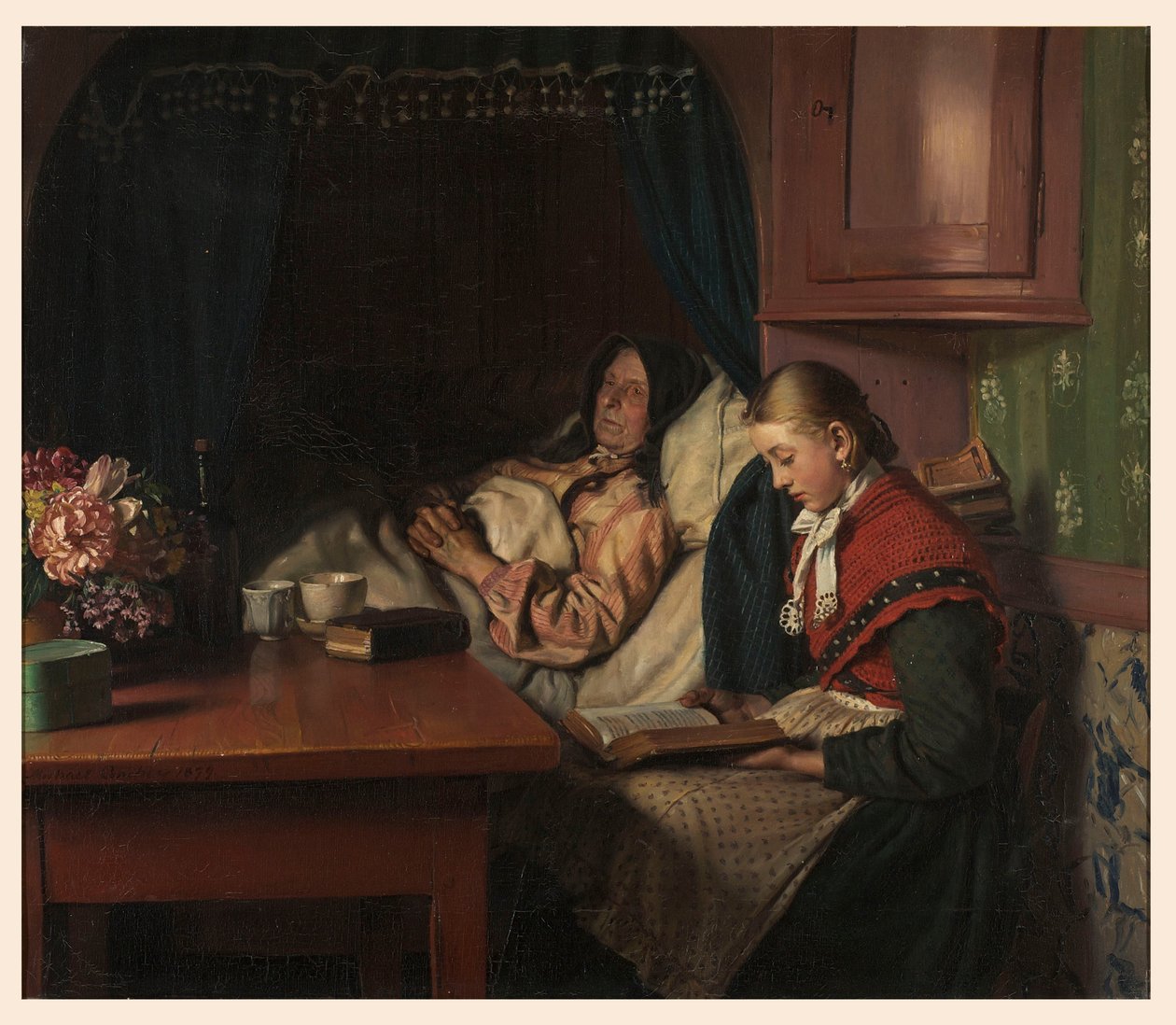A nagymamák betegágya mellett alkotó: Michael Peter Ancher