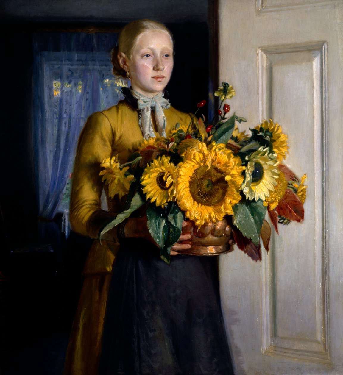 Lány napraforgóval alkotó: Michael Peter Ancher