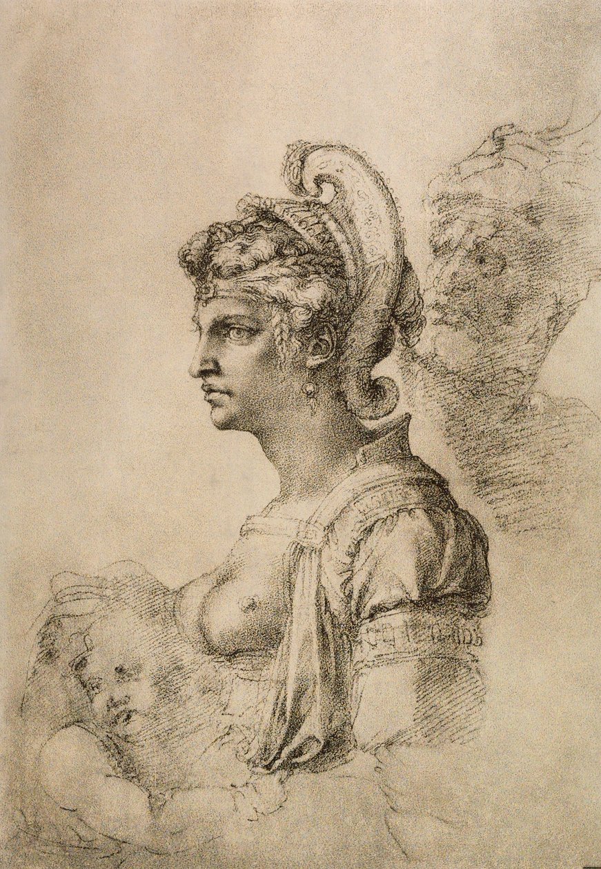 Kleopátra, Michelangelo rajza. Rajzok és nyomatok kabinetje, Uffizi Galéria, Firenze alkotó: Michelangelo Buonarroti