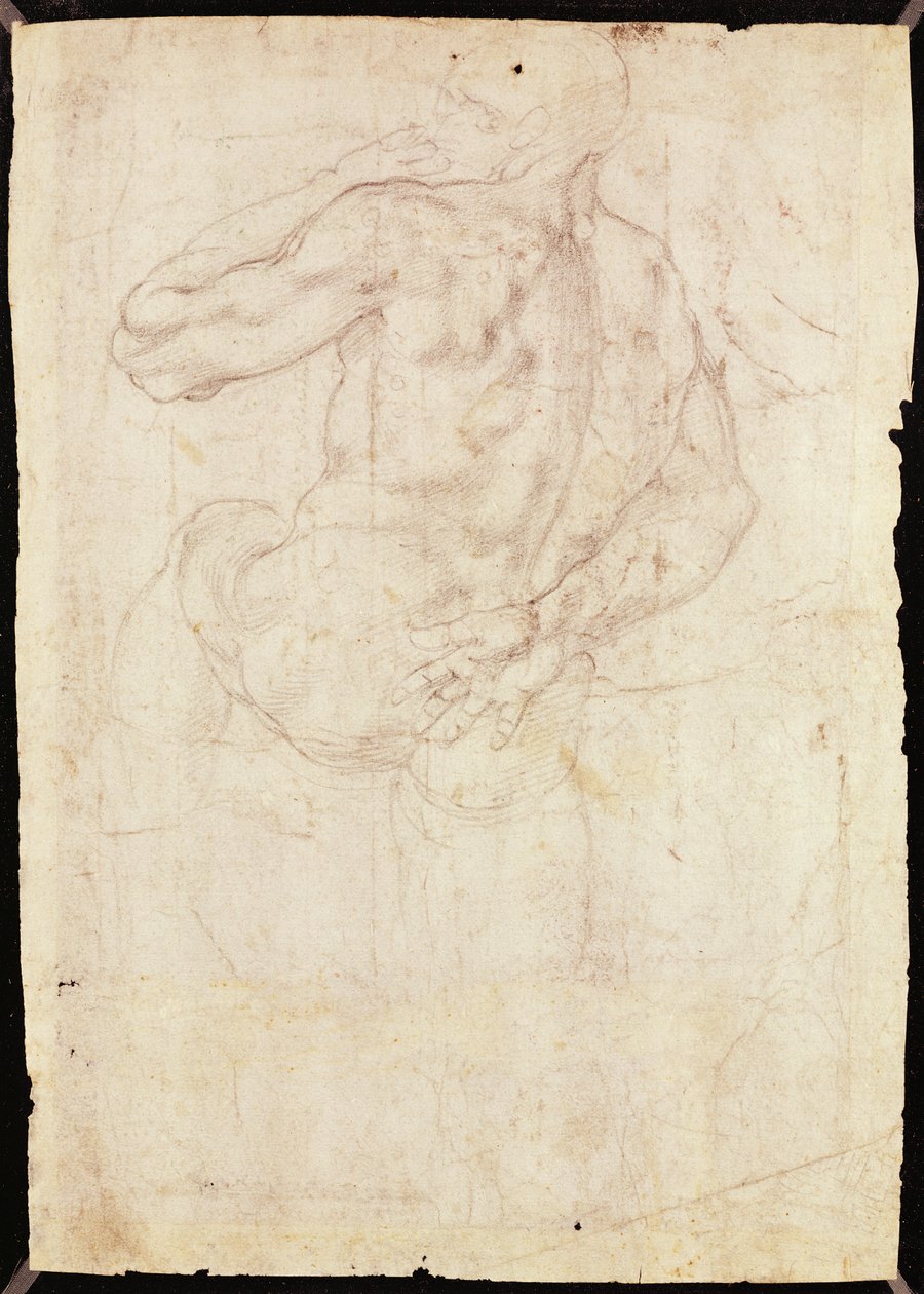 Rajz egy férfi álló alakról (kréta papíron) alkotó: Michelangelo Buonarroti