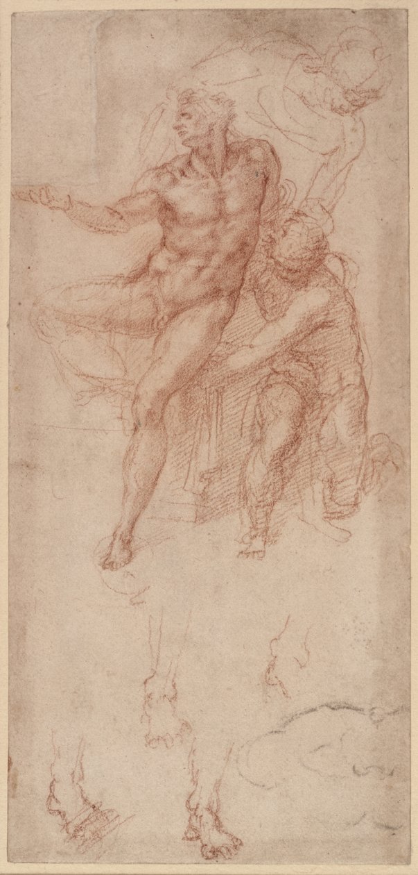 Ábratanulmányok (piros kréta papíron) alkotó: Michelangelo Buonarroti