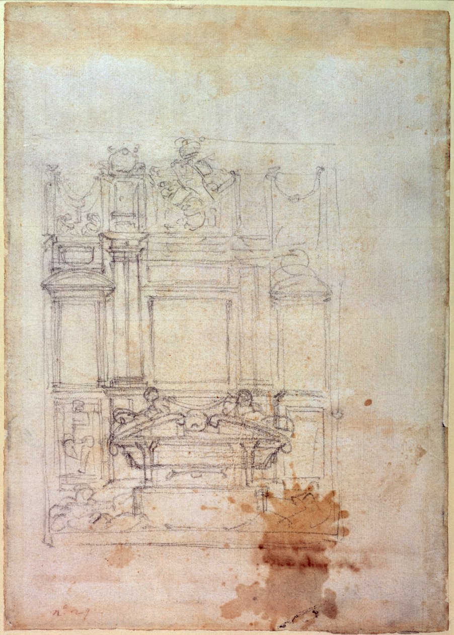 Inv. L859 6-25-823. R. (W.27) Tervezés egy sírhoz (piros kréta) alkotó: Michelangelo Buonarroti