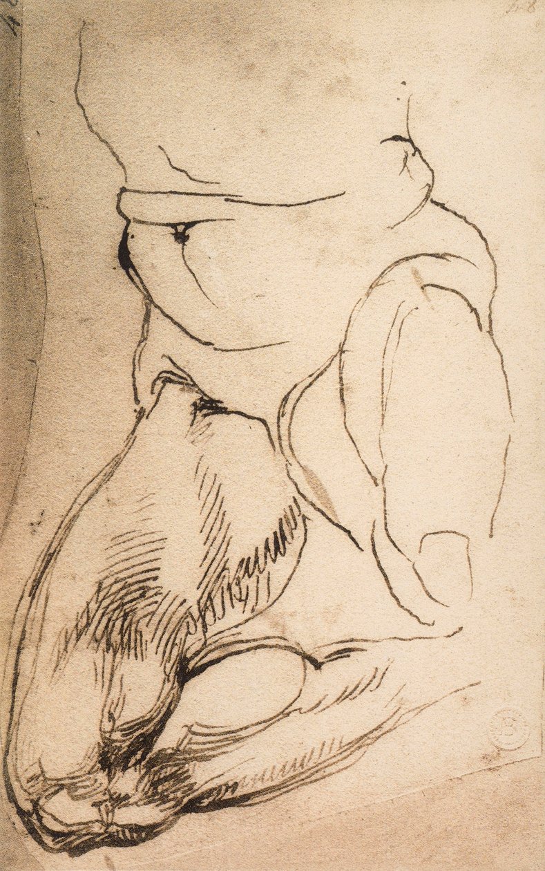 Térdelő férfialak; Michelangelo rajza. Casa Buonarroti, Firenze alkotó: Michelangelo Buonarroti