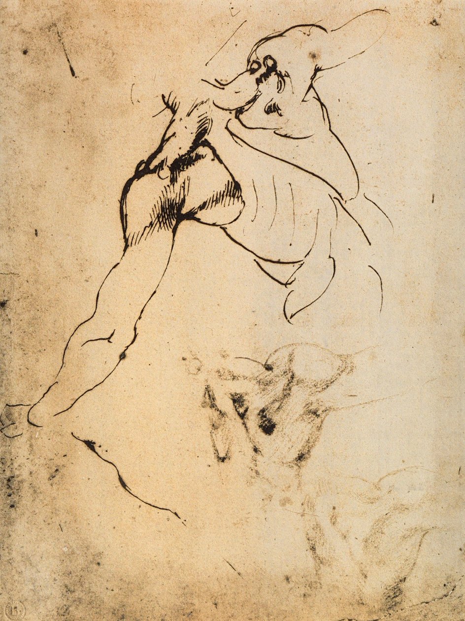 Férfi anatómiai vizsgálat; Michelangelo rajza. Casa Buonarroti, Firenze alkotó: Michelangelo Buonarroti