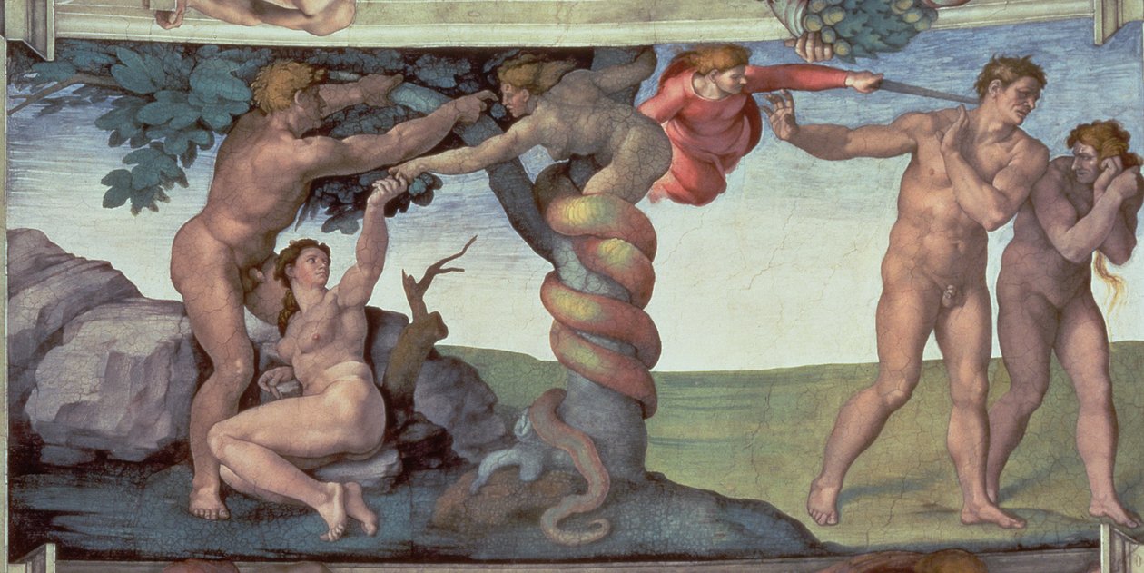 Sixtus-kápolna mennyezete (1508-12): Az ember bukása, 1510 (helyreállítás után) alkotó: Michelangelo Buonarroti