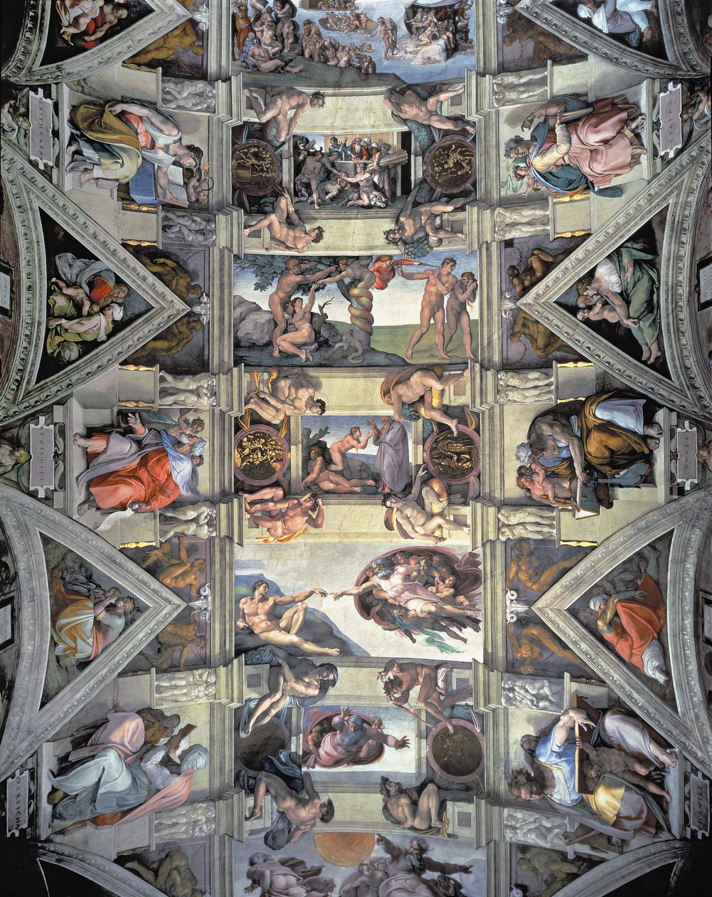 A Sixtus-kápolna mennyezete és lunetták, 1508-12 (restaurálás után) alkotó: Michelangelo Buonarroti