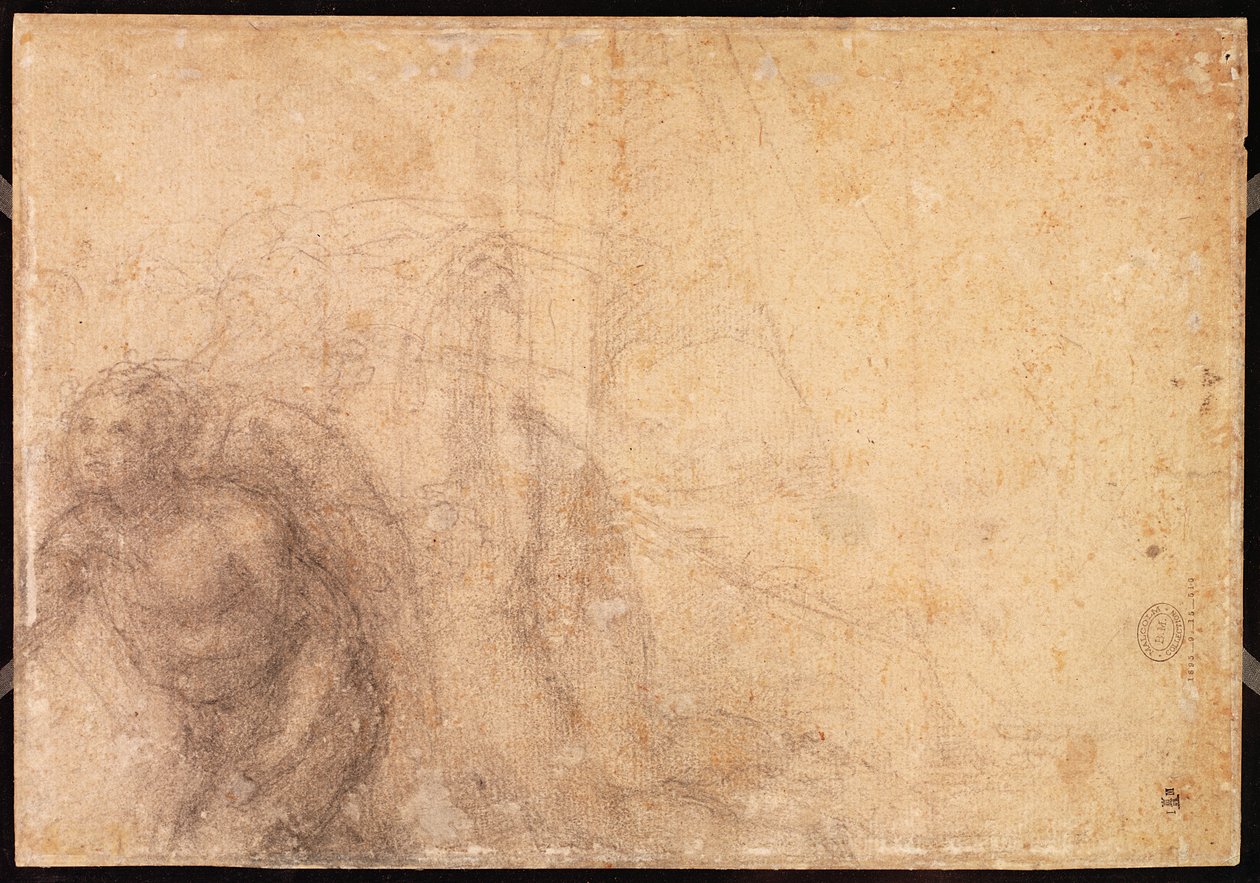 Tanulmány egy angyalról (szén papíron) (fordítva) alkotó: Michelangelo Buonarroti