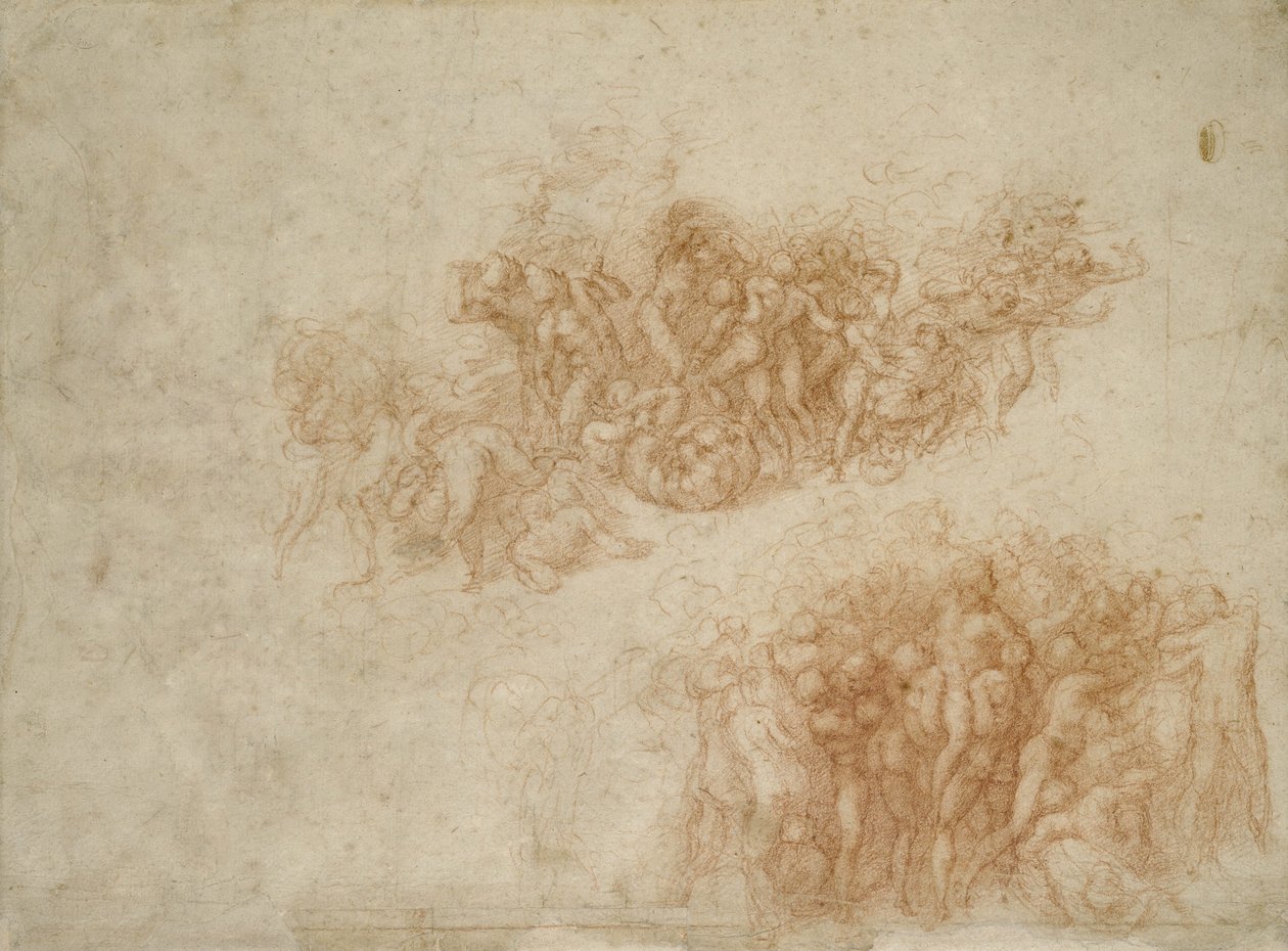 A rézkígyó imádata, 1530 körül (piros kréta papíron) alkotó: Michelangelo Buonarroti