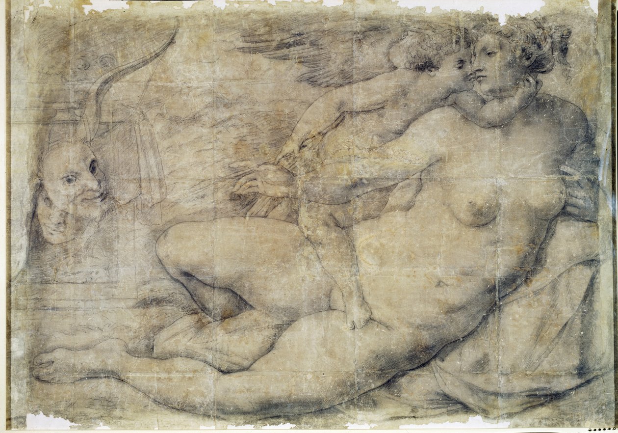 Vénusz Ámorral (szén a papíron) alkotó: Michelangelo Buonarroti