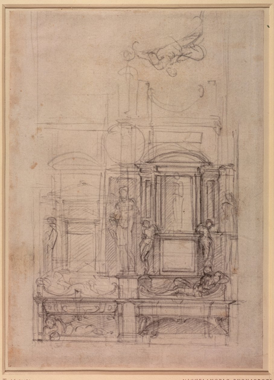 W.26r Tervezés a Medici-kápolnához a Firenzei San Lorenzo templomban (szén) alkotó: Michelangelo Buonarroti