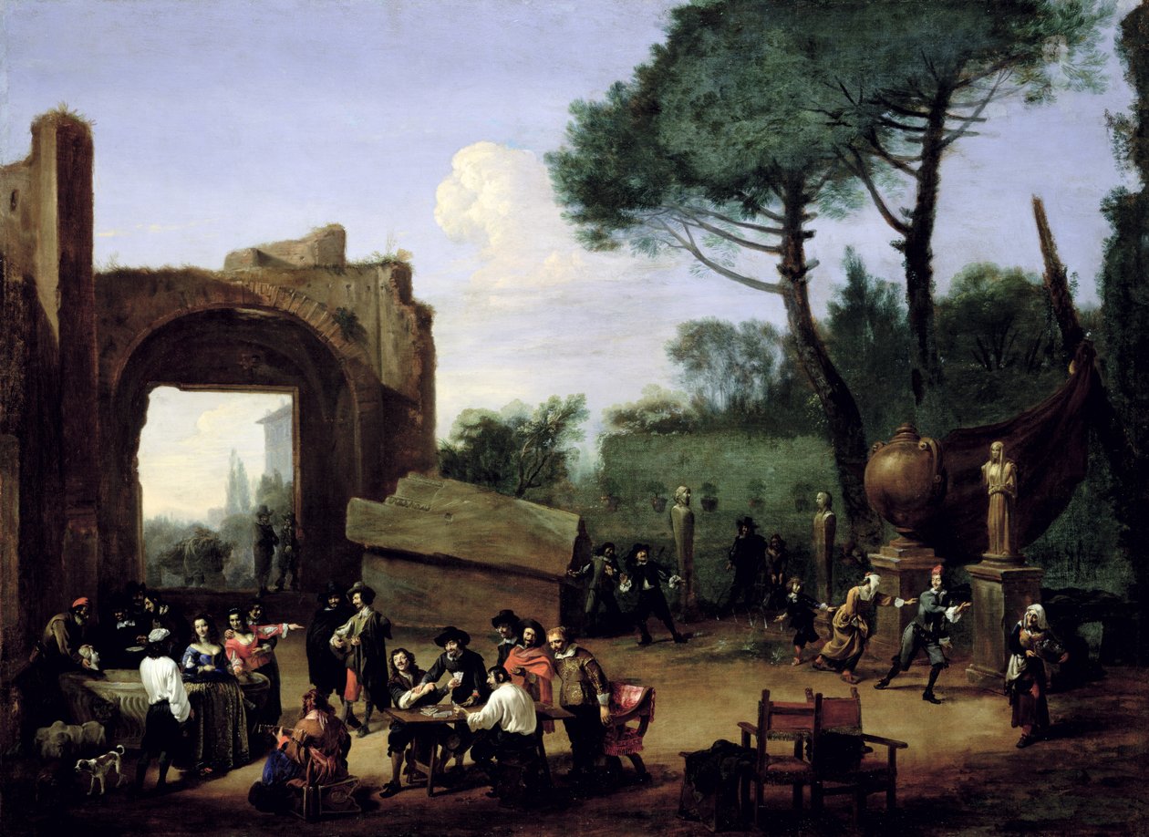 Kerti parti római művészekkel, 1640-es évek alkotó: Michelangelo Cerquozzi