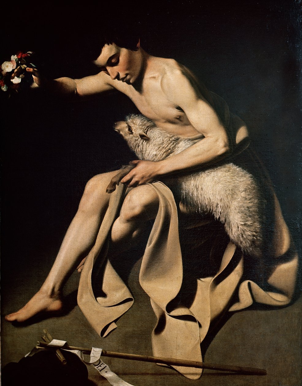 Keresztelő János játszik egy báránnyal alkotó: Michelangelo Merisi Caravaggio