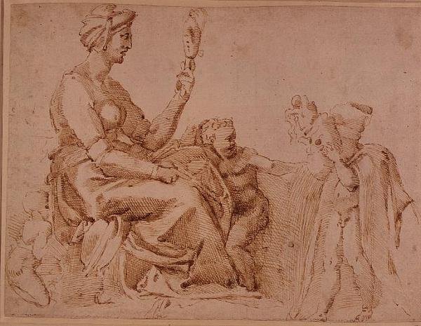 Tanulmány a hiúságról (piros kréta papíron) alkotó: Michelangelo Buonarroti