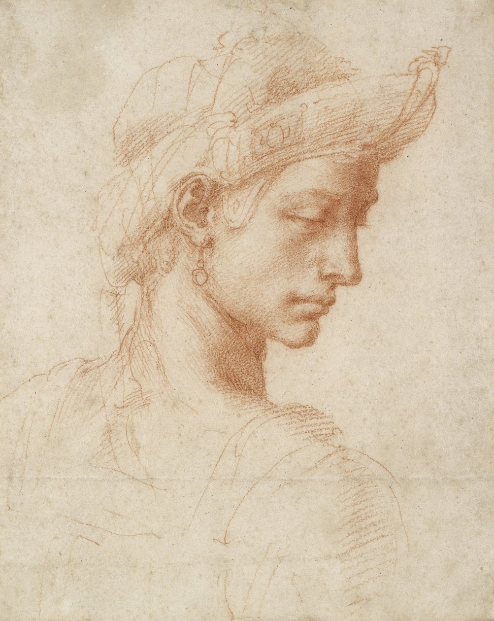 Ideális fej, 1518-20 körül (piros kréta papíron) alkotó: Michelangelo Buonarroti