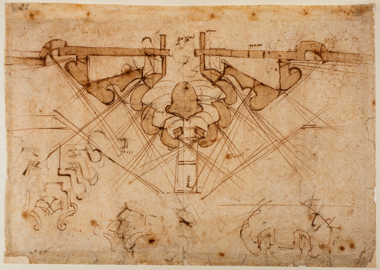 Egy kapu bástyáinak projektje alkotó: Michelangelo Buonarroti