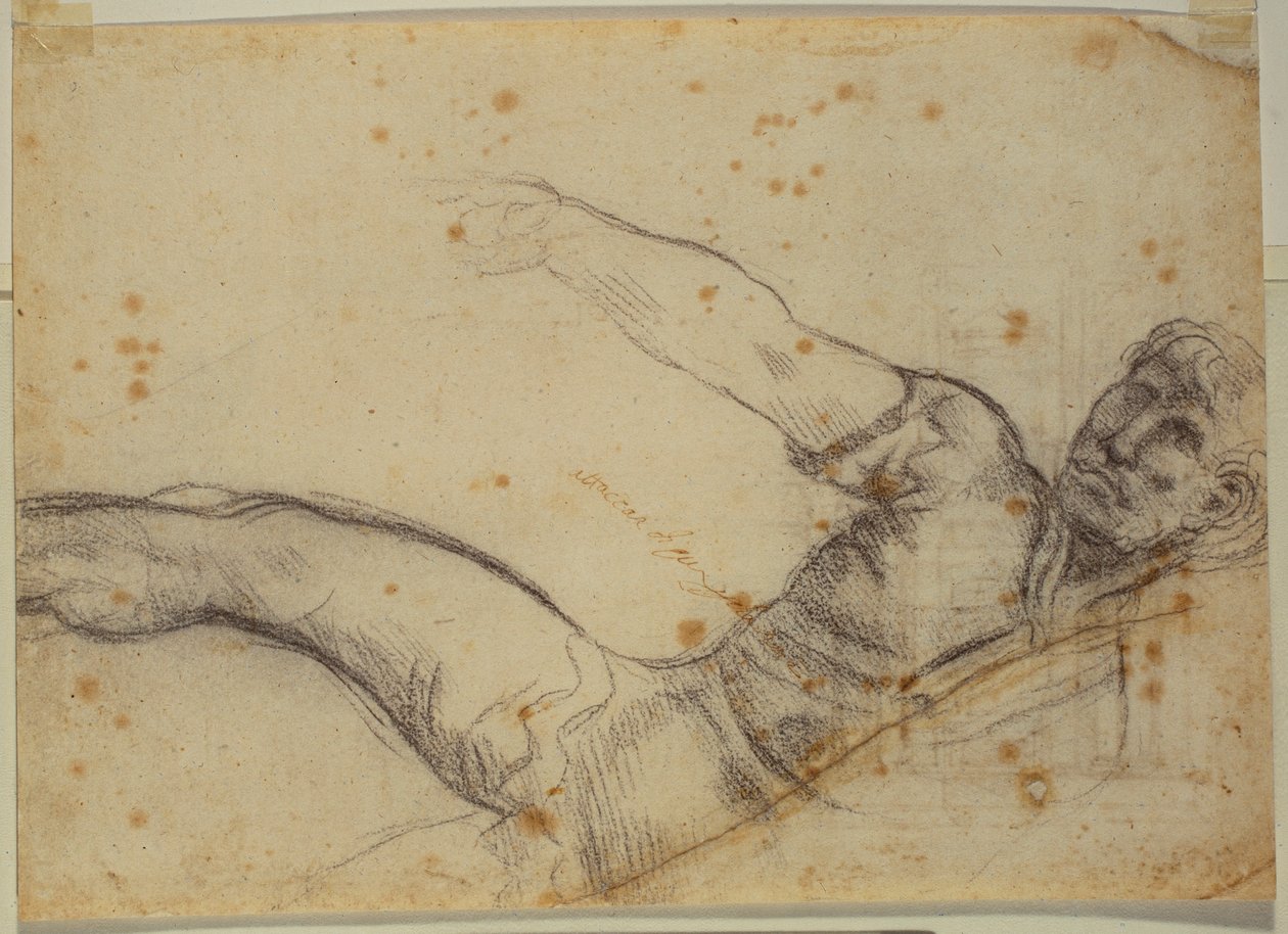 Tanulmány a nem autográf alakról és feliratról alkotó: Michelangelo Buonarroti