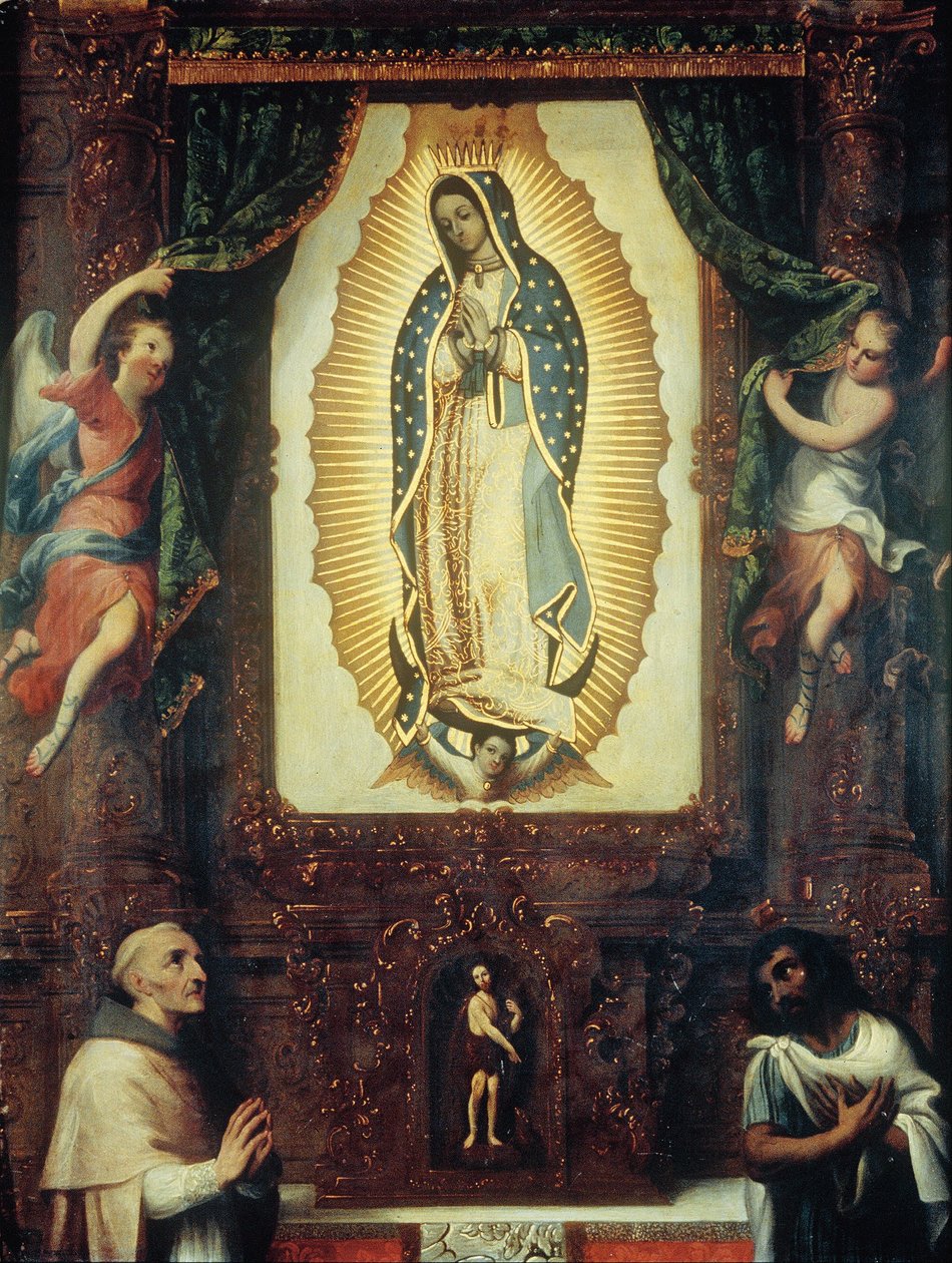 Guadalupei Szűz oltárképe Keresztelő Szent Jánossal, Fray Juan de Zumárragával és Juan Diegóval alkotó: Miguel Cabrera