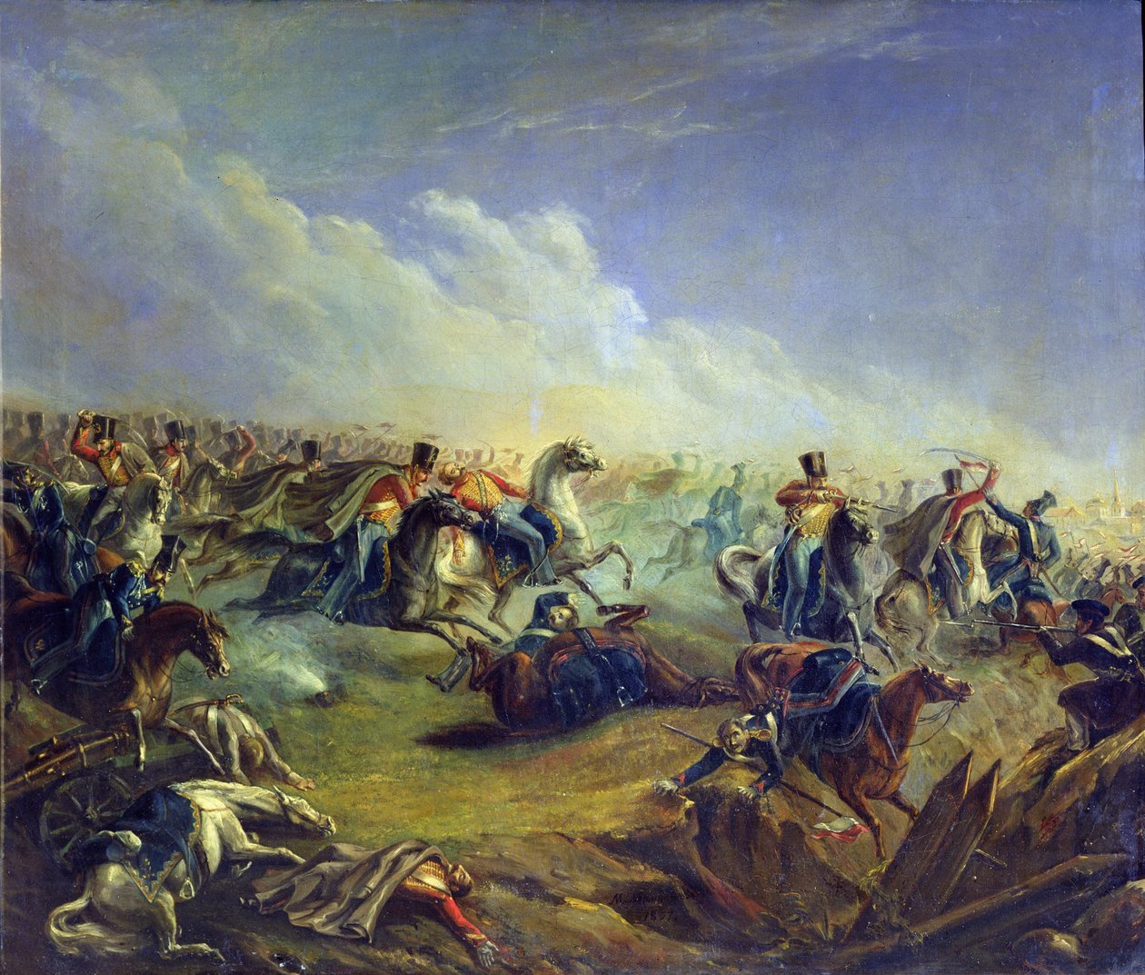 A gárdahuszárok támadása Varsó közelében 1831. augusztus 26-án, 1837. alkotó: Mikhail Yuryevich Lermontov