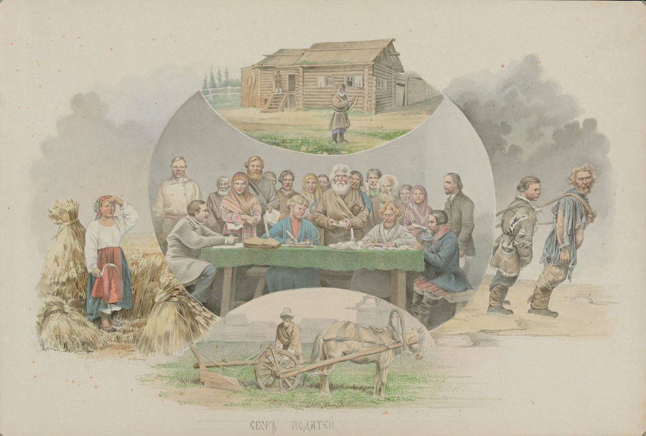 Adóbeszedés, 1862. alkotó: Mikhail Stepanovich Znamensky