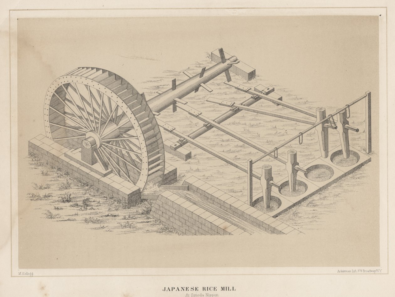 Japán rizsmalom Szimoda Nipponban, 1855 alkotó: Miner Kilbourne Kellogg