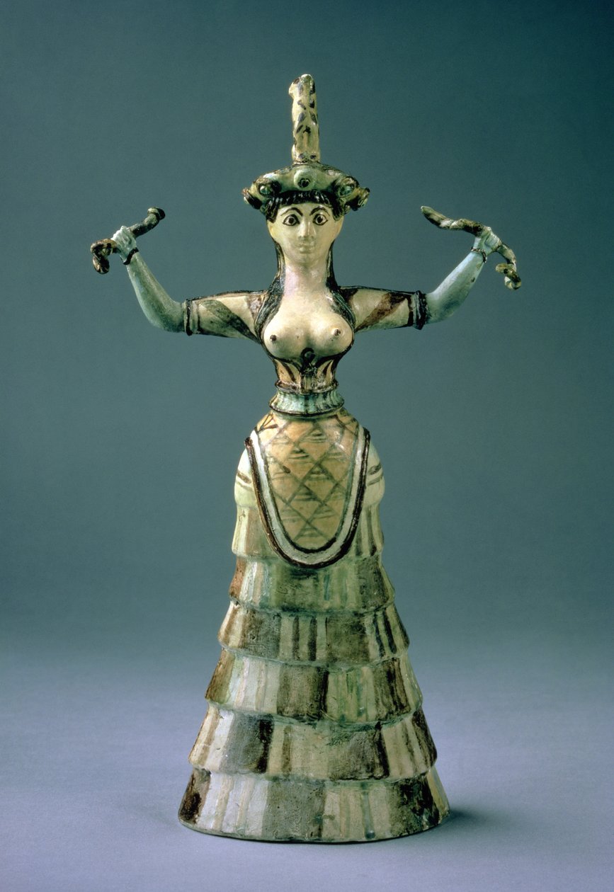 Kígyóistennő figura másolata, Kr.e. 1600 körül, (mázas és festett agyagedény) alkotó: Minoan